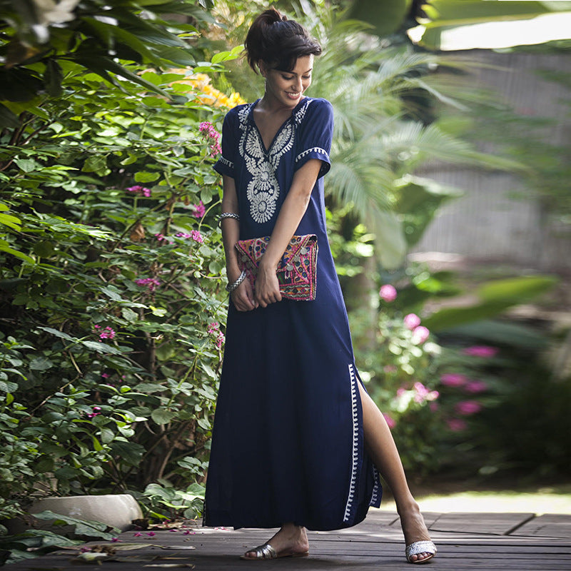 Rayon Army Green Short Sleeve Embroidered Beach Jacket Vacation Robe Beach Cover Up Outer Wear Dress Women Bella Mia